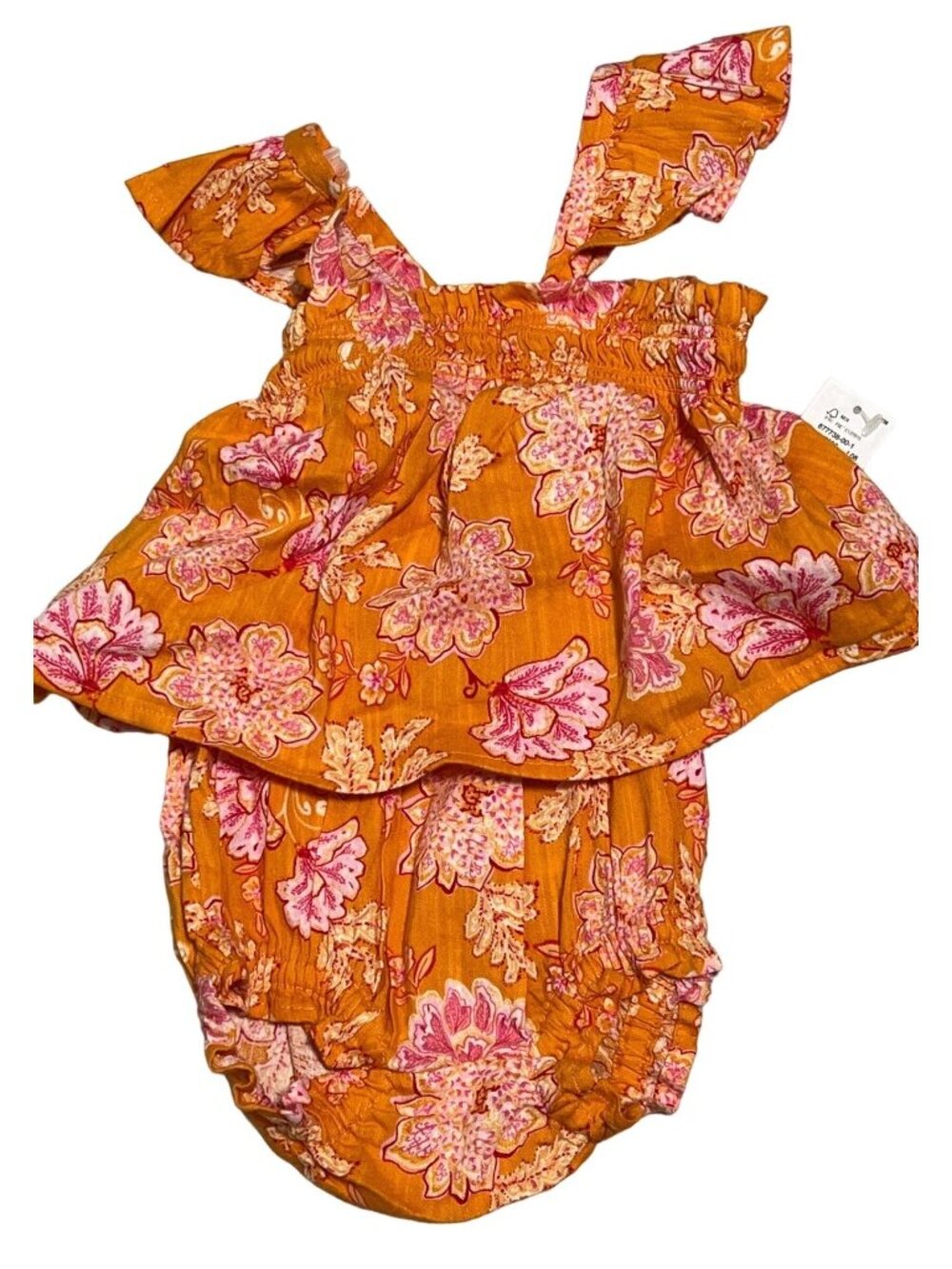 Old Navy 0-3m NWT 2pc set bloomer tank shirt orange red floral flutter smocked